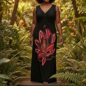 Lane Bryant Black Tank Dress with Pink and Orange Abstract Floral Sz 18/20